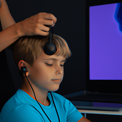 ילד העוסק בפגישת נוירופידבק עם אלקטרודות מחוברות לראשו.