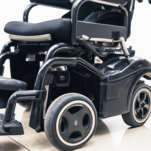 תמונת תקריב של כסא גלגלים חשמלי נקי ומתוחזק היטב